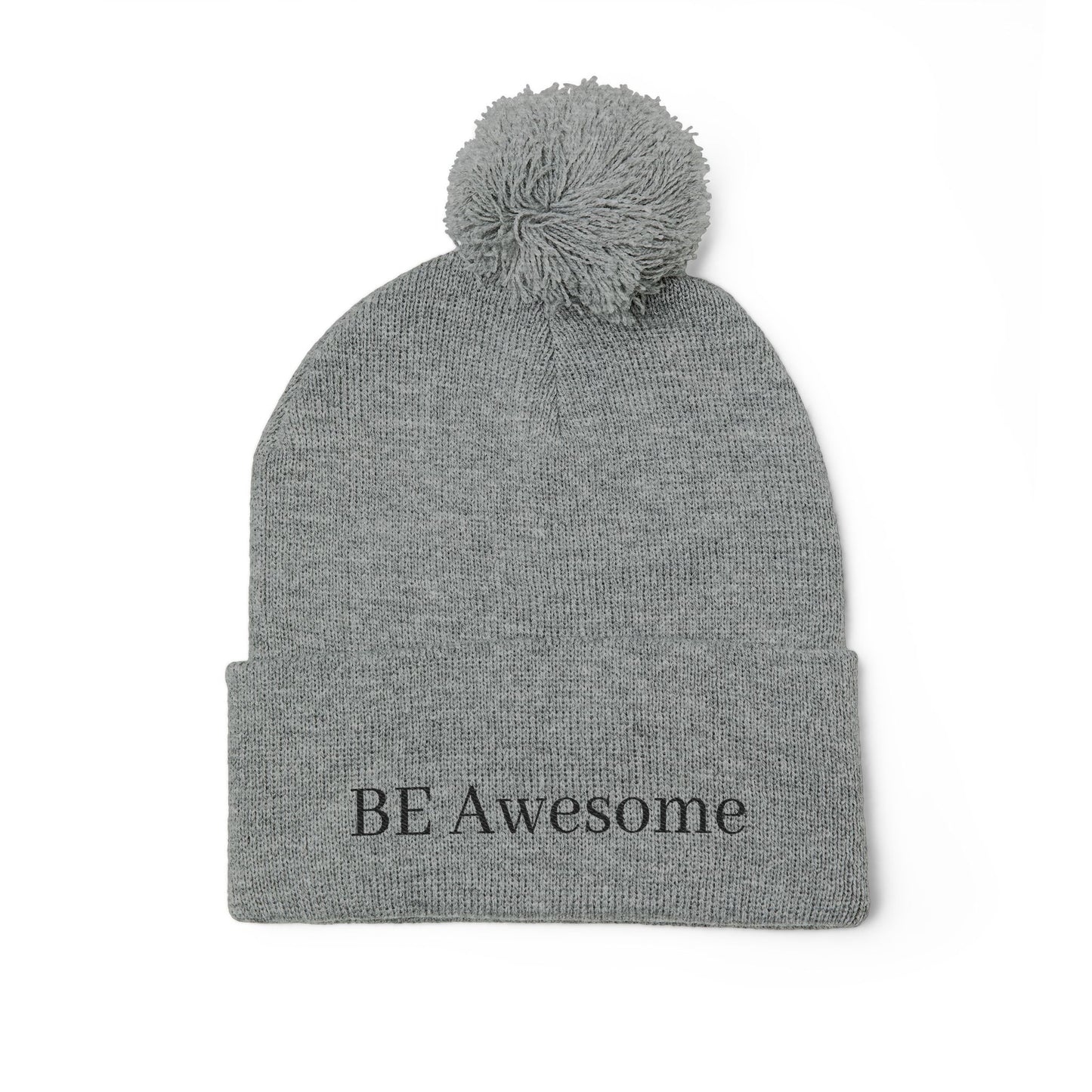 Cozy Pom-Pom Knit Cap - B.E. Awesome, Winter Accessory, Beanie Hat, Cute Gift, Embroidered Headwear, Fun Fashion