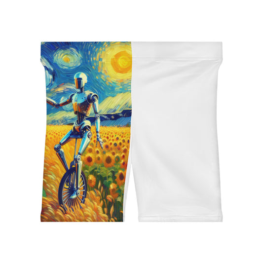 Women's Art-Inspired Biker Shorts, Trendy Athletic Wear, Unique Workout Shorts, Sunflower Print Activewear, Gifts for Fitness Lovers, [...]