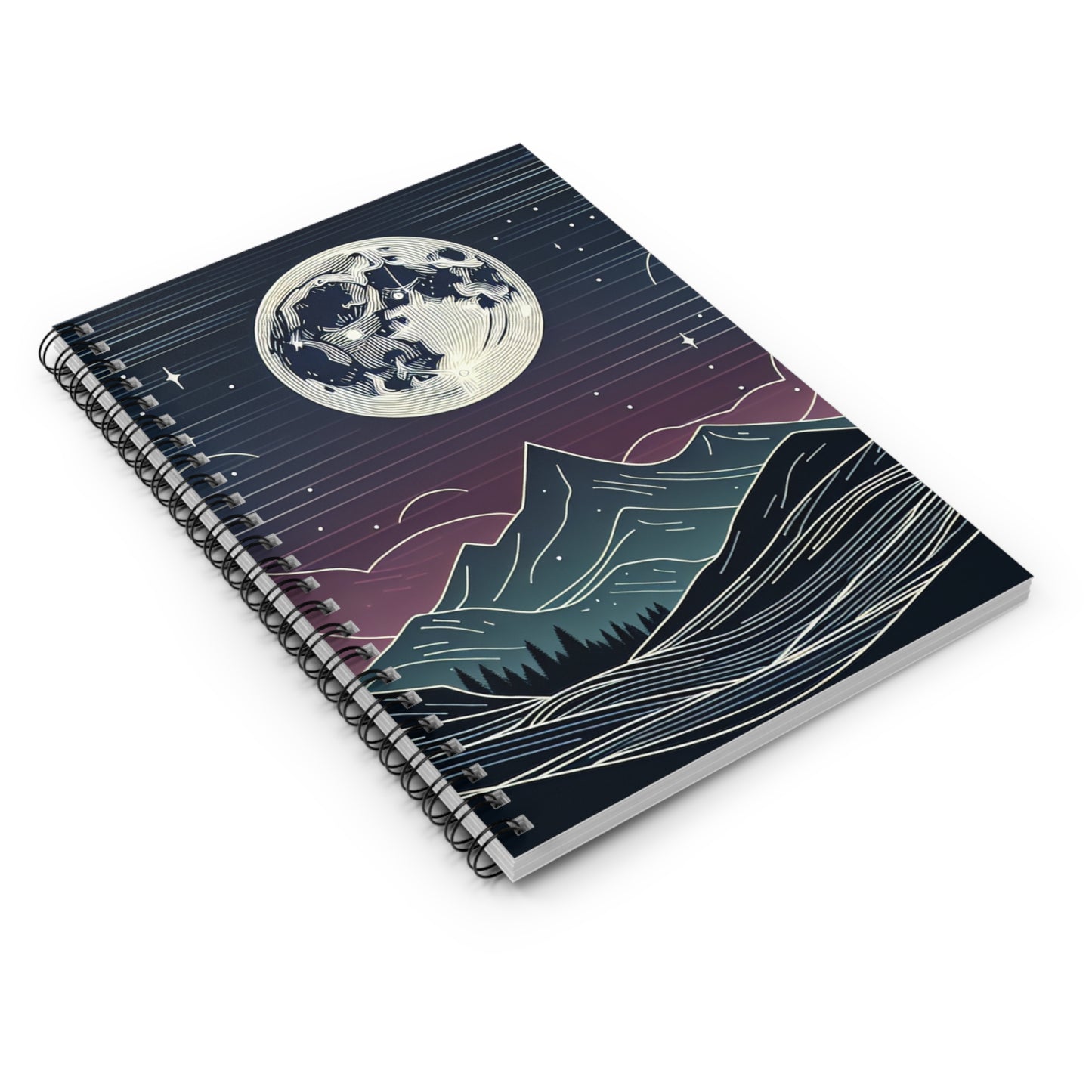 Moonlit Mountains Spiral Notebook - Aesthetic Journal for Nature Lovers, Gifts for Students, Eco-Friendly Stationery, Night Sky [...]