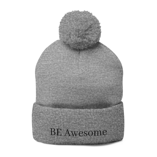 Cozy Pom-Pom Knit Cap - B.E. Awesome, Winter Accessory, Beanie Hat, Cute Gift, Embroidered Headwear, Fun Fashion