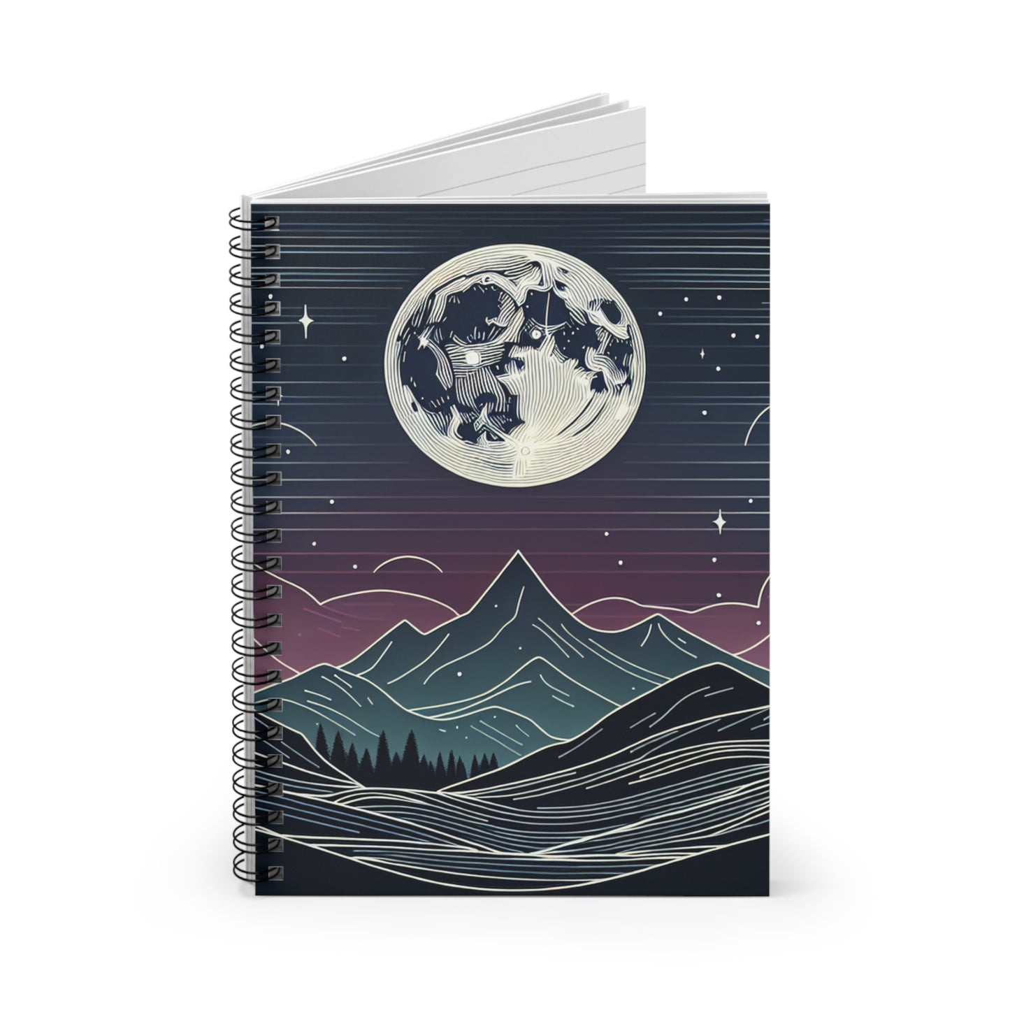 Moonlit Mountains Spiral Notebook - Aesthetic Journal for Nature Lovers, Gifts for Students, Eco-Friendly Stationery, Night Sky [...]