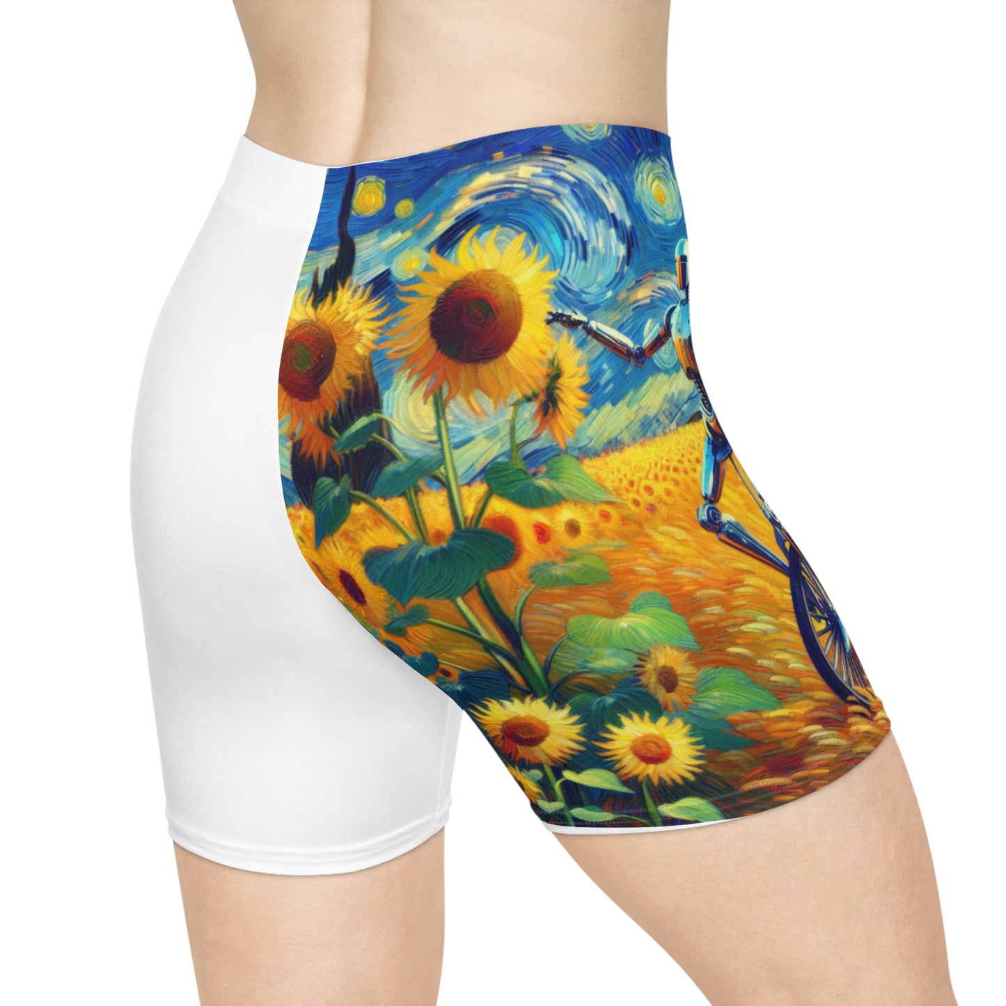 Women's Art-Inspired Biker Shorts, Trendy Athletic Wear, Unique Workout Shorts, Sunflower Print Activewear, Gifts for Fitness Lovers, [...]